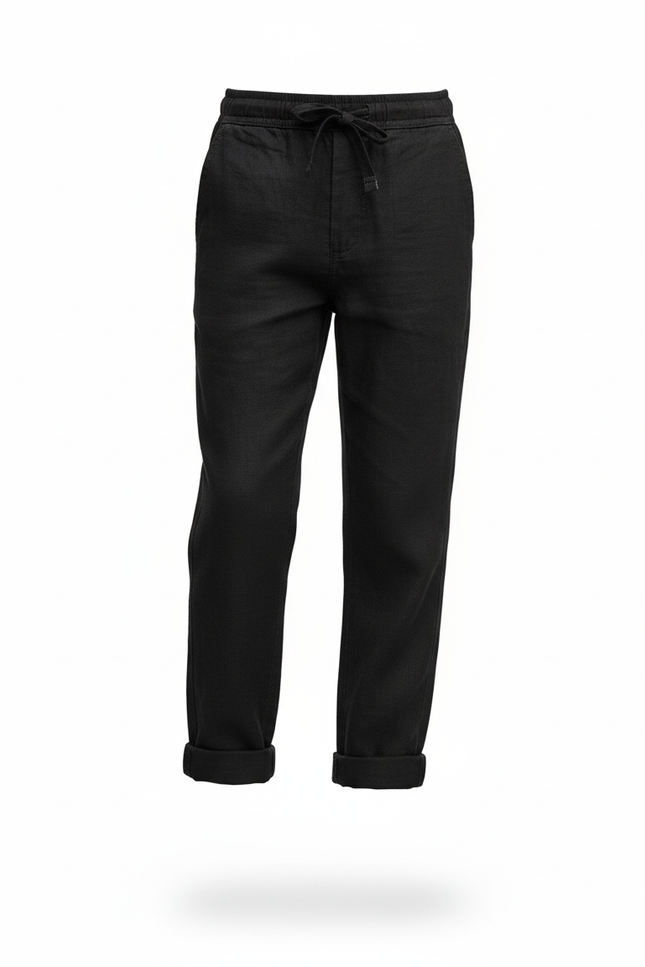 Pantalon En Lin Noir Cordon Ample Décontracté Enfant - vue 3