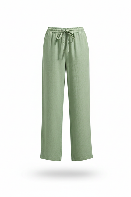 Pantalon En Lin Vert Ample Droit Décontracté - vue 3