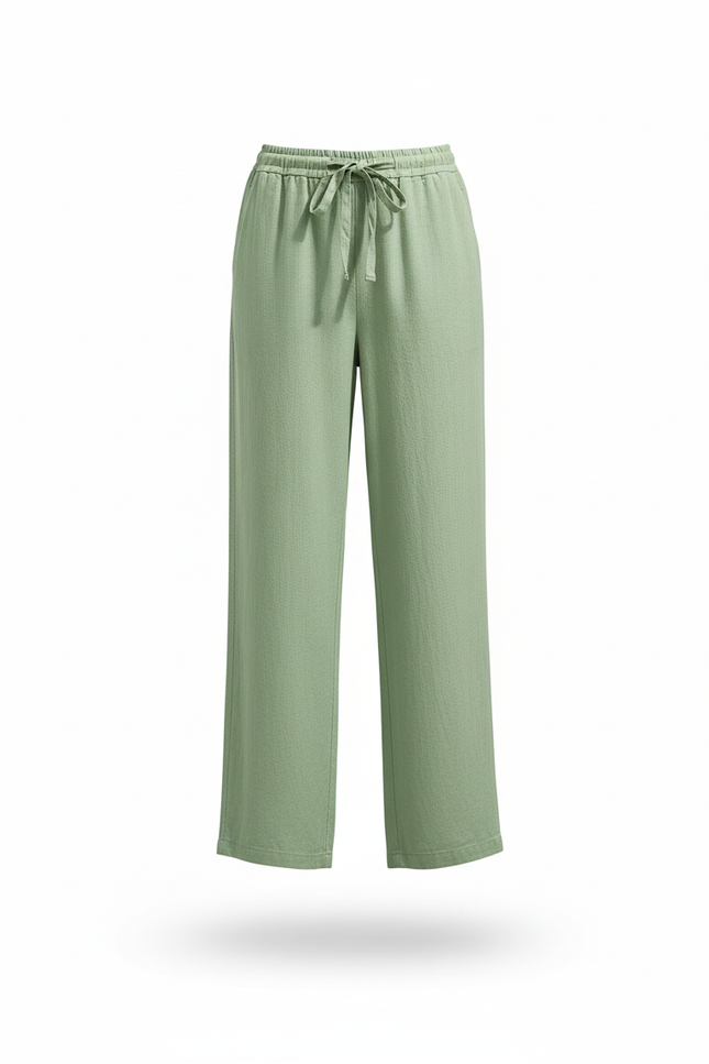 Pantalon En Lin Vert Ample Droit Décontracté - vue 3