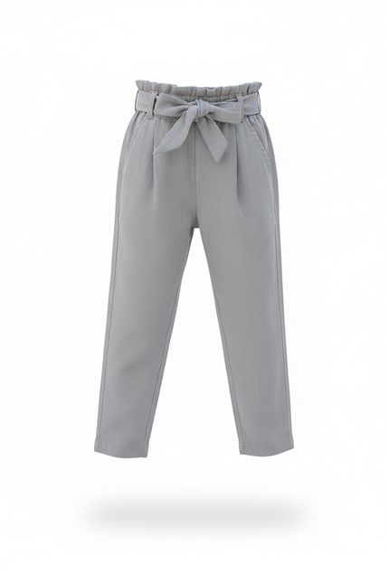 Pantalon En Lin Gris Fluide Fille Élégant Décontracté - vue 3