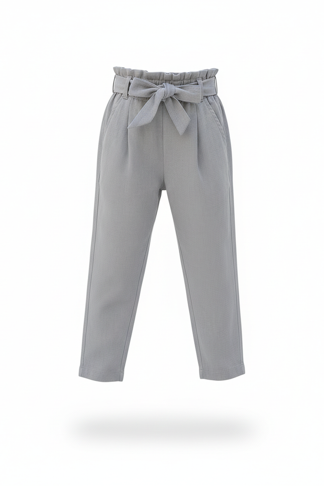 Pantalon En Lin Gris Fluide Fille Élégant Décontracté - vue 3