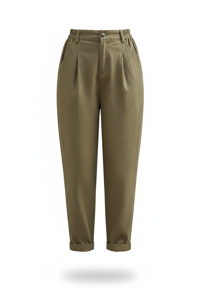 Pantalon En Lin Kaki Ample Décontracté Fluide Femme - vue 3