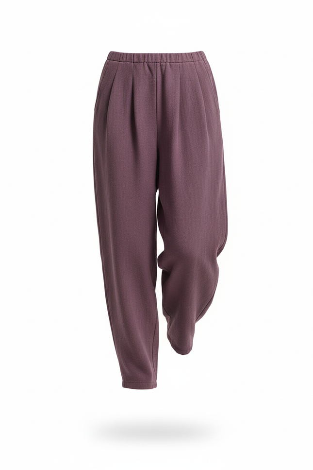 Pantalon En Lin Violet Ample Taille Élastique Femme - vue 3