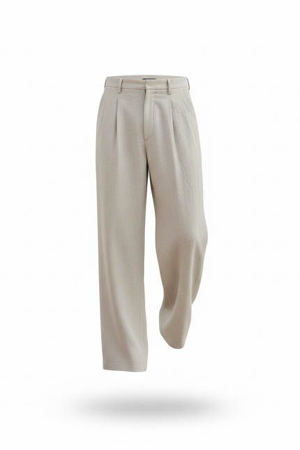 Pantalon En Lin Beige Ample Plissé Homme - vue 3