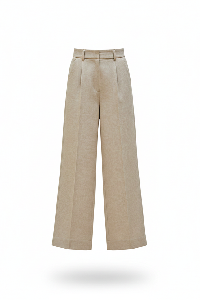 Pantalon En Lin Beige Taille Haute Ample Fluide - vue 3