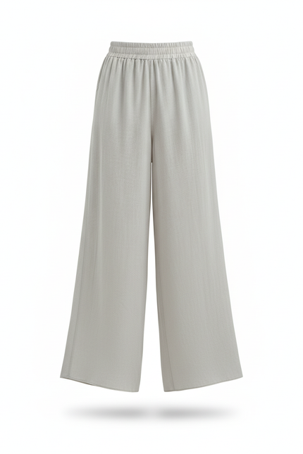 Pantalon En Lin Gris Clair Ample Fluide Décontracté Femme - vue 3