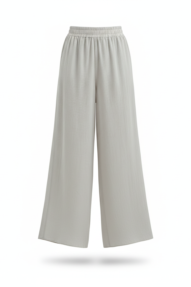 Pantalon En Lin Gris Clair Ample Fluide Décontracté Femme - vue 3