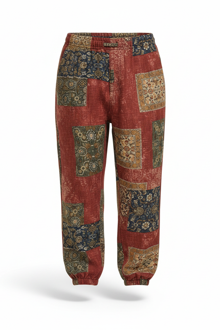 Pantalon En Lin Rouge Motif Ethnique Ample Garçon - vue 3