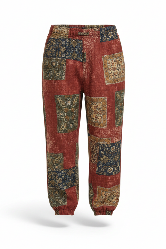 Pantalon En Lin Rouge Motif Ethnique Ample Garçon - vue 3
