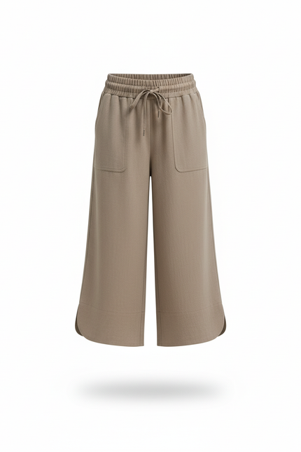 Pantalon En Lin Beige Ample Décontracté Court Fille - vue 3