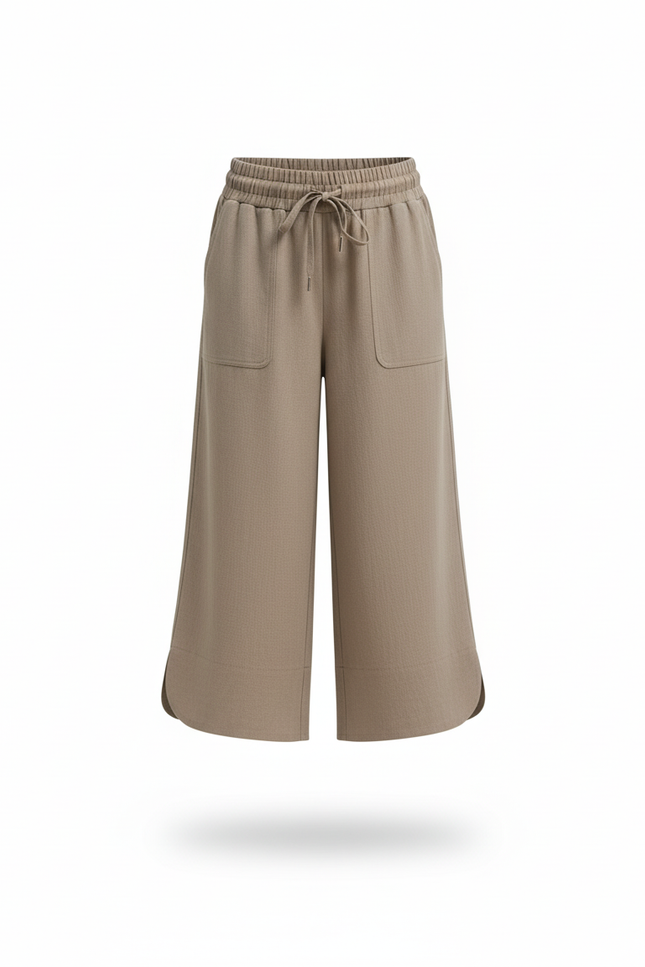 Pantalon En Lin Beige Ample Décontracté Court Fille - vue 3