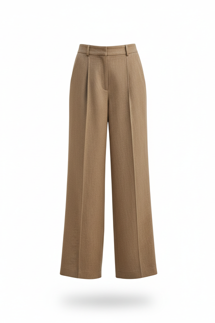 Pantalon En Lin Marron Ample Taille Haute Fluide - vue 3