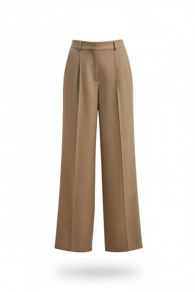 Pantalon En Lin Marron Ample Taille Haute Fluide - vue 3