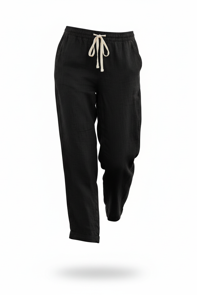 Pantalon Lin Pour Femme - Noir - vue 3