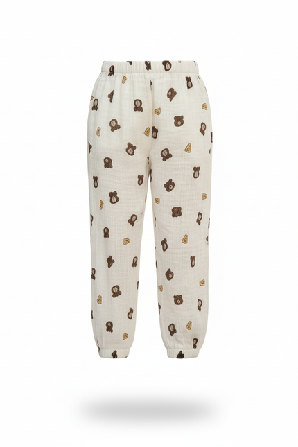 Pantalon En Lin Blanc Imprimé Ours Ample Enfant - vue 3