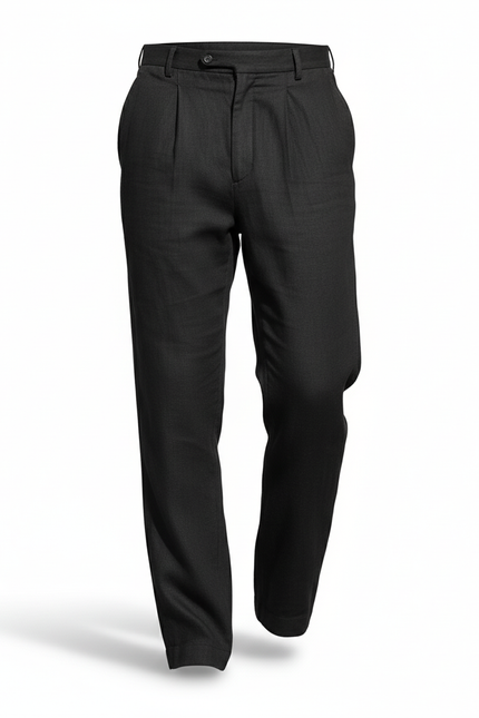 Pantalon En Lin Noir Plissé Droit Homme Décontracté - vue 3