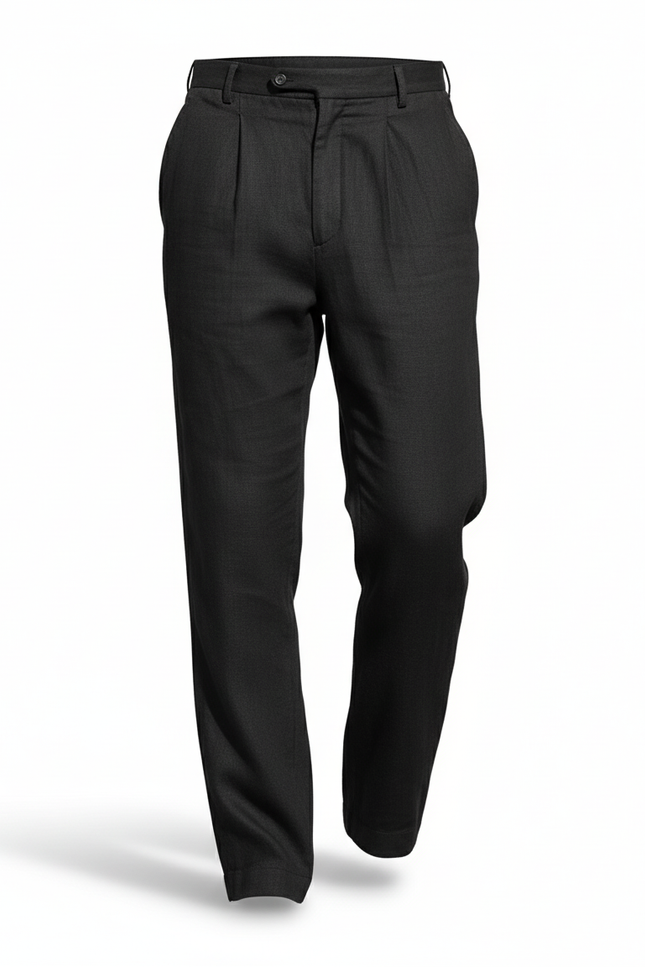 Pantalon En Lin Noir Plissé Droit Homme Décontracté - vue 3