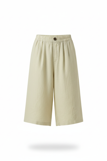 Pantalon En Lin Vert Ample Court Décontracté Femme - vue 3