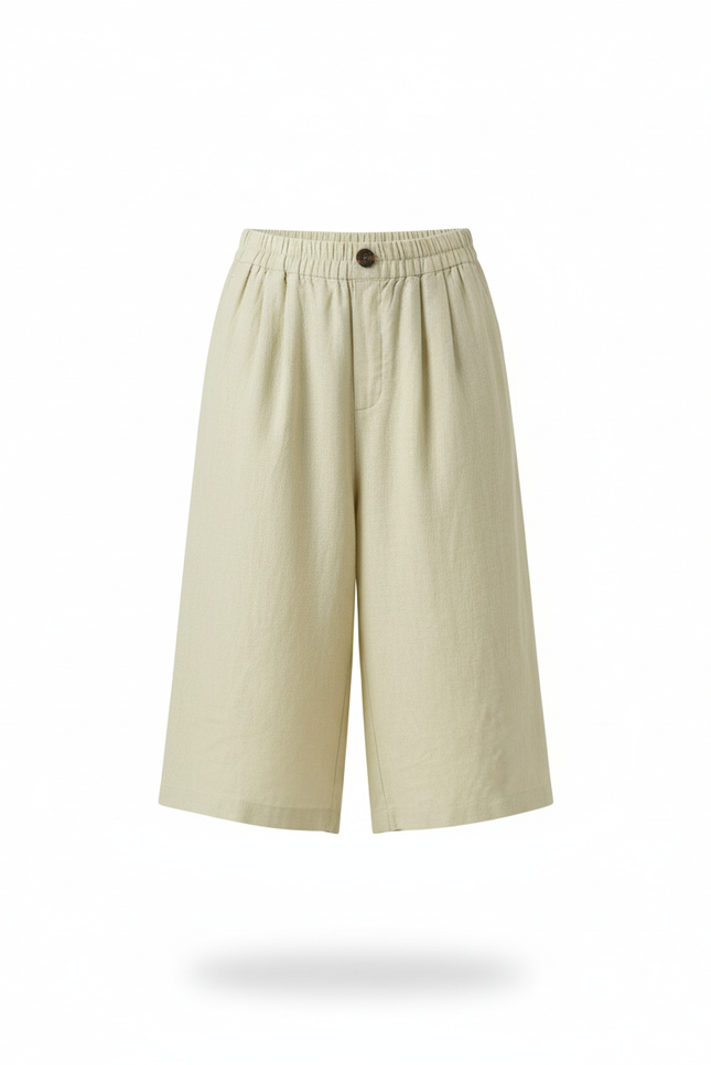 Pantalon En Lin Vert Ample Court Décontracté Femme - vue 3