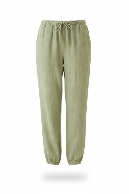 Pantalon En Lin Vert Ample Cordon Fluide Femme - vue 3
