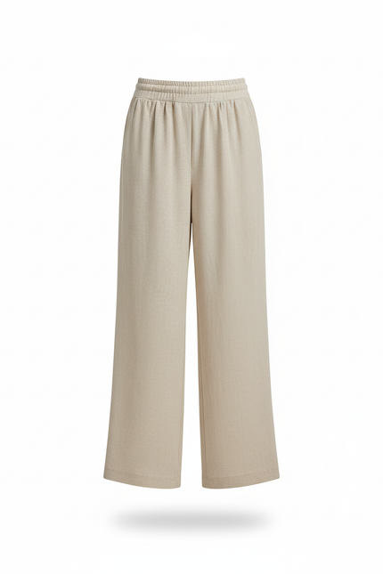 Pantalon En Lin Beige Ample Décontracté Fluide - vue 3