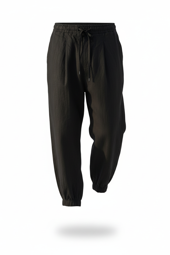 Pantalon En Lin Homme Noir Tapered Casual Été - vue 3
