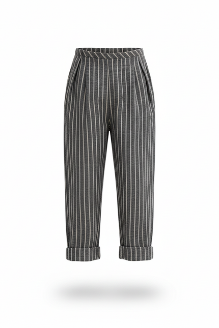 Pantalon En Lin Rayé Gris Ample Enfant Coton Doux - vue 3