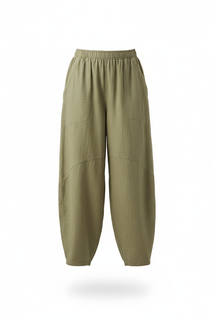 Pantalon En Lin Femme Vert Olive Coupe Ample - Kaki - vue 3