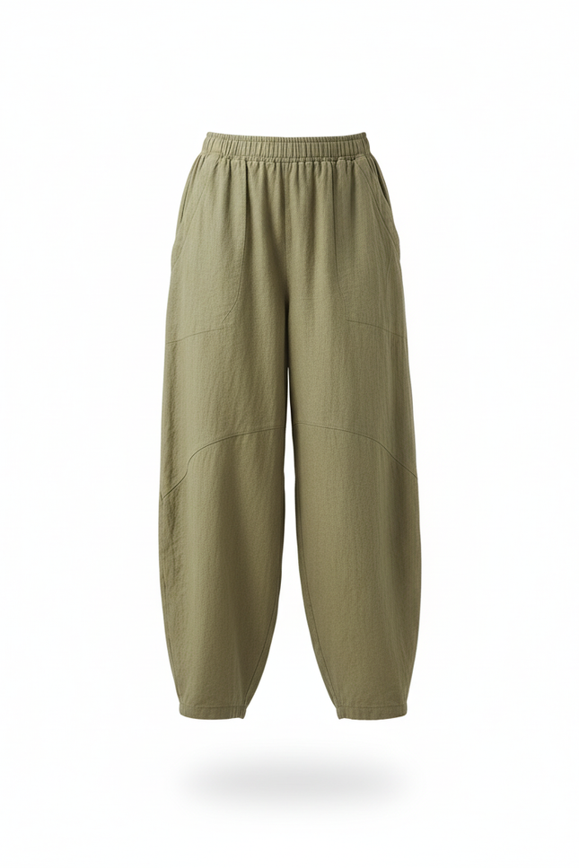 Pantalon En Lin Femme Vert Olive Coupe Ample - Kaki - vue 3