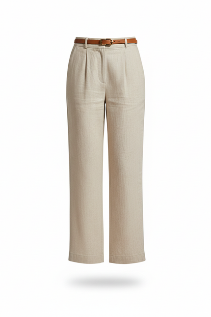 Pantalon En Lin Ample Plissé Beige Clair Élégant - vue 3