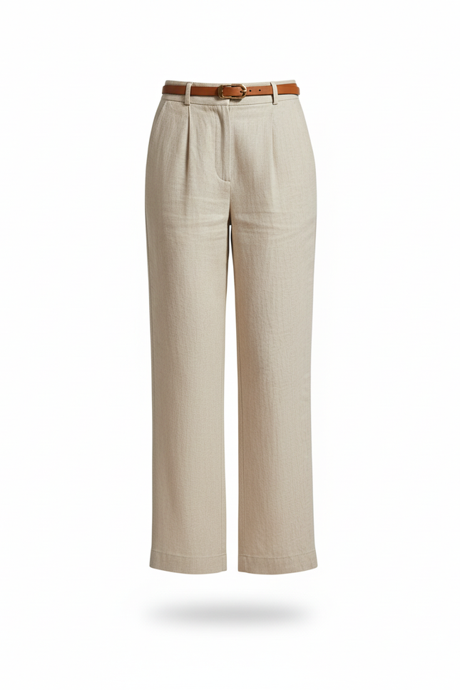 Pantalon En Lin Ample Plissé Beige Clair Élégant - vue 3