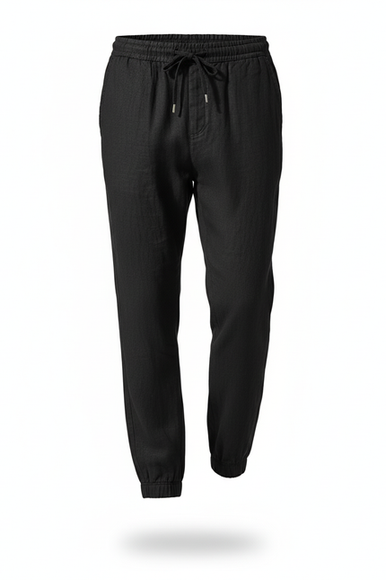 Pantalon En Lin Noir Cordon Décontracté Homme - vue 3
