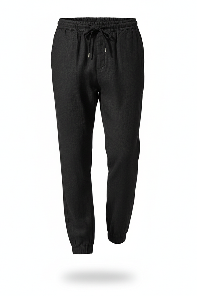 Pantalon En Lin Noir Cordon Décontracté Homme - vue 3