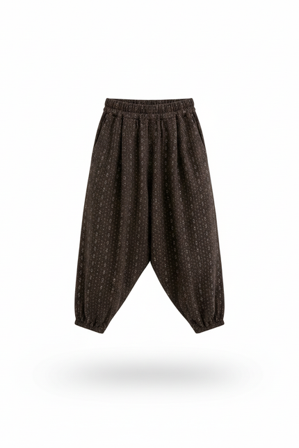 Pantalon En Lin Noir Ample Imprimé Floral Enfant - vue 3