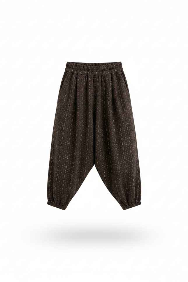 Pantalon En Lin Noir Ample Imprimé Floral Enfant - vue 3