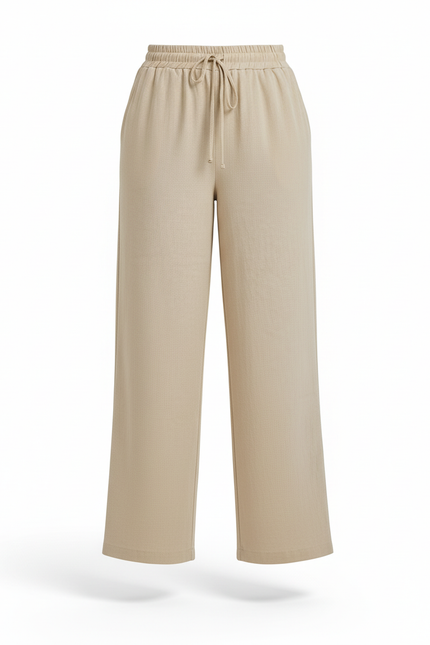 Pantalon En Lin Beige Ample Cordon Décontracté Fluide - vue 3