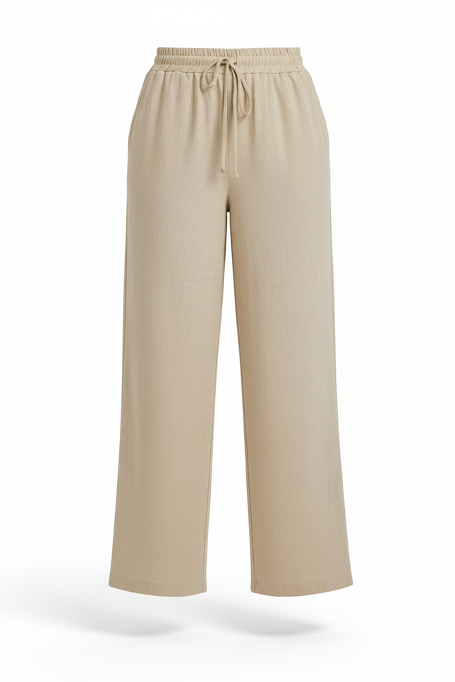 Pantalon En Lin Beige Ample Cordon Décontracté Fluide - vue 3