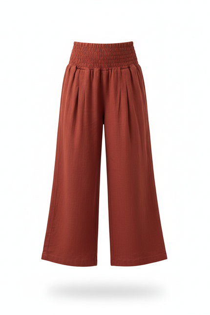 Pantalon En Lin Rouge Brique Ample Fluide Fille - vue 3