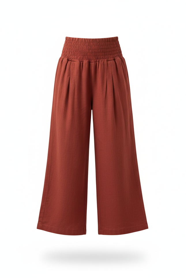 Pantalon En Lin Rouge Brique Ample Fluide Fille - vue 3