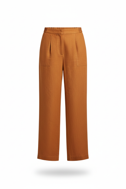 Pantalon En Lin Ample Marron Taille Haute Fluide - vue 3
