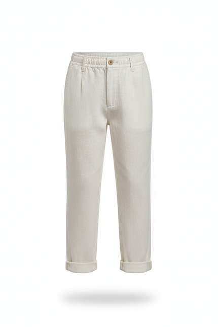 Pantalon En Lin Blanc Écru Garçon Décontracté Léger - vue 3