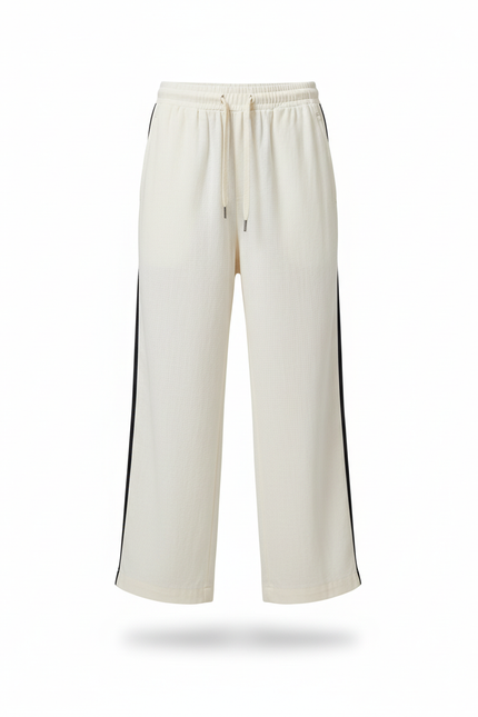 Pantalon En Lin Écru Ample Cordon Décontracté Garçon - Blanc - vue 3