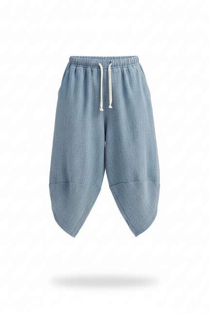 Pantalon En Lin Bleu Ample Décontracté Enfant - vue 3