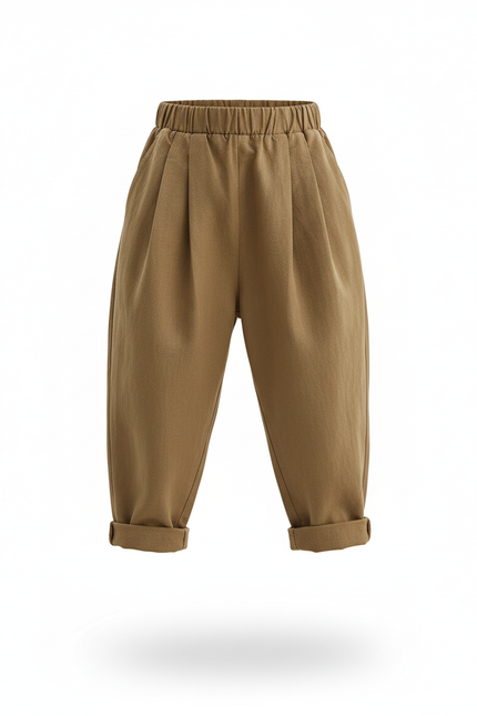 Pantalon En Lin Plissé Ample Kaki Enfant - vue 3