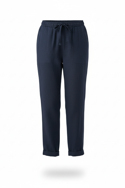 Pantalon En Lin Marine Ample Cordon Décontracté Léger - vue 3