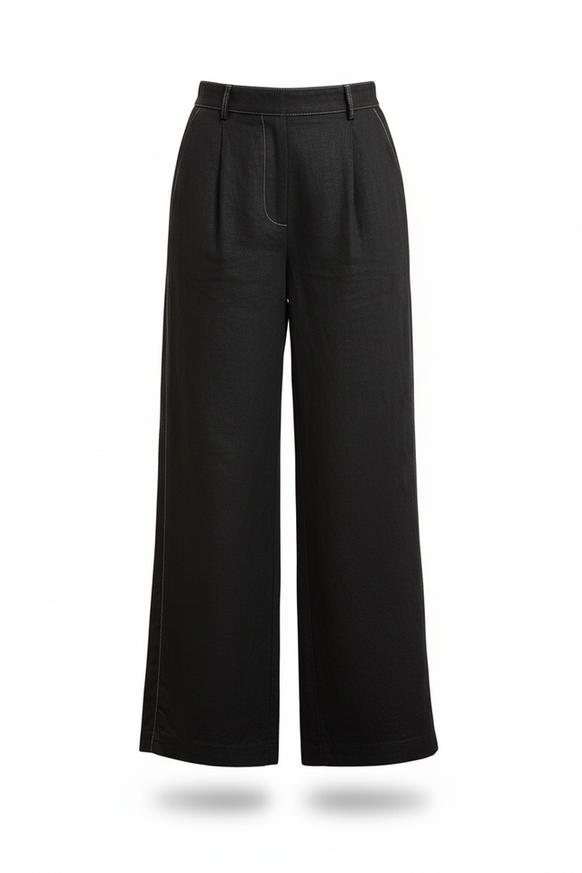 Pantalon En Lin Noir Ample Décontracté Fluide Été - vue 3