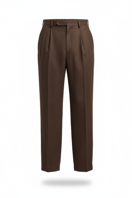 Pantalon En Lin Marron Plissé Ample Homme - vue 3