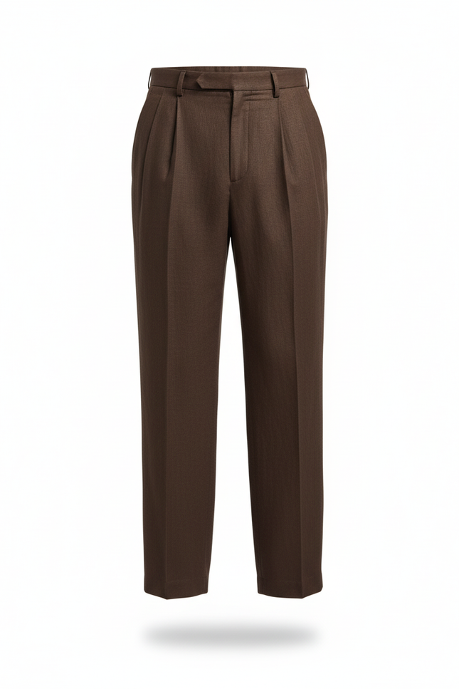 Pantalon En Lin Marron Plissé Ample Homme - vue 3