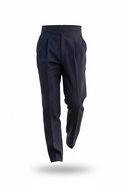 Pantalon En Lin Bleu Marine Plissé Élégant Homme - vue 3