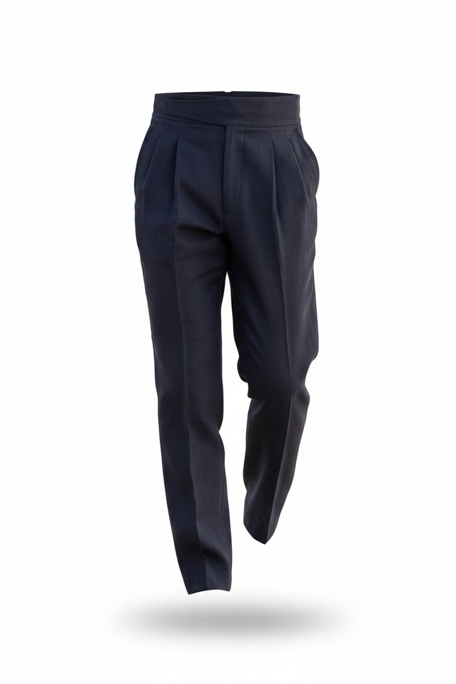 Pantalon En Lin Bleu Marine Plissé Élégant Homme - vue 3